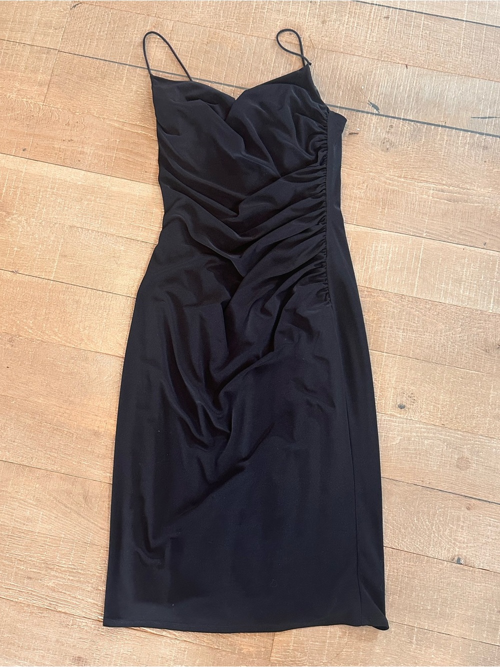 Laundry By Shelli Segal Black Ruched Midi Slip Dress
